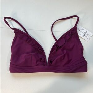 NWT J. Crew Deep Purple Ruffle Swimsuit Top Small